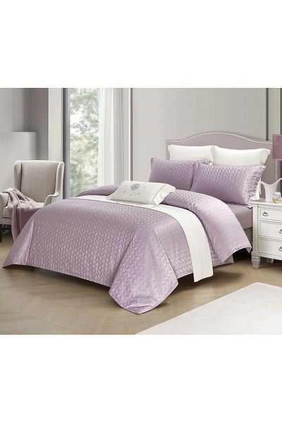 chiraso CHIRASO 4-Piece Satin Bedding Set, with Fitted Sheet 180x200, Elegant Design, Pale Purple