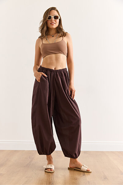 Olalook Kadın Kahverengi Cepli Astarlı Şalvar Pantolon PNT-19000348