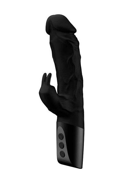 WildFashion Vibrator dual tip "iepuras" pentru stimulare vagina si clitoridiana in acelas timp, Negru, TOY439-1