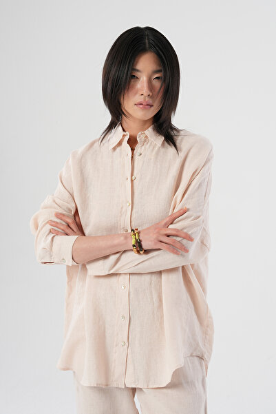 Orfeo Negro Women's 100% Linen Bat Sleeve Straight Oversize Shirt