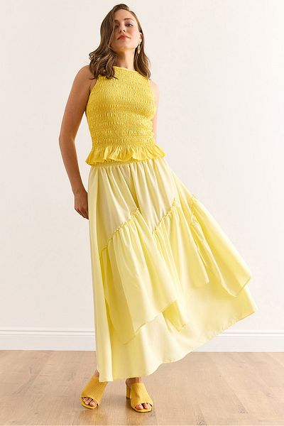Olalook Women's Yellow Elastic Waist Piece Skirt Etk-19000331
