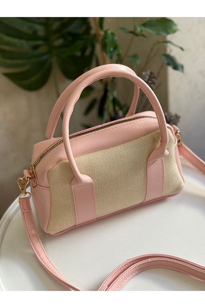 ZEYS Leather Women's Hand and Shoulder Bag with Canvas Detail