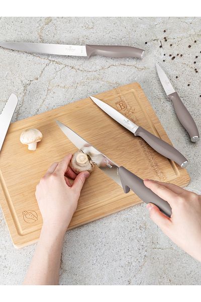 Berlinger Haus Knife Set With Cutting Board 6 Pcs Taupe Collection | Stainless Steel Laser Sharp | Dishwasher