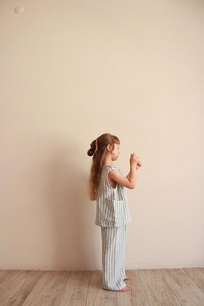 Oh La La Koala For Little Ones Blue Striped Asymmetrical Pocketed Muslin Set