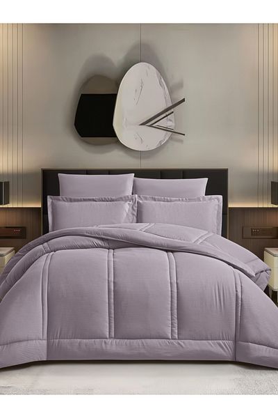 Donetella Comforter Set King Size, 6-Pcs, 260x240 cm, Striped, All Season, Microfiber, 350 GSM