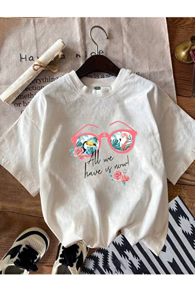 ELNOYA تي شيرت كاجوال مريح مطبوع عليه عبارة "ALL WE HAVE IS NOW" من القطن الأ...