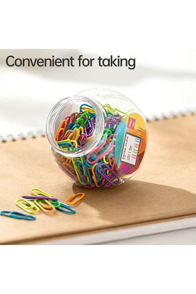 Deli E0053 Paper Clips, No.3 29mm, 200PCS Color-Coated in Jar – For Document Sorting