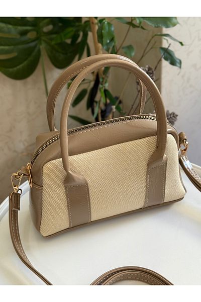 ZEYS Leather Women's Hand and Shoulder Bag with Canvas Detail