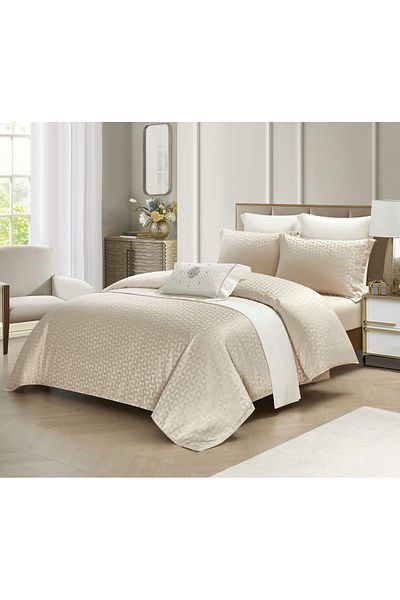chiraso CHIRASO 4-Piece Satin Bedding Set, with Fitted Sheet 180x200, Elegant Design, Cream White