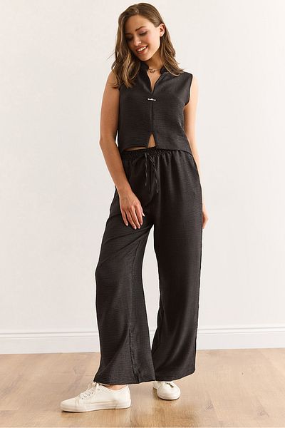 Olalook Women's Black Bottom Top Linen Look Suit Tkm-19000395