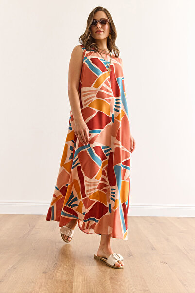 Olalook Women's Powder Back Drop Oversize Maxi Woven Viscose Dress Elb-19002435