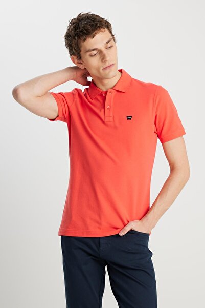 WRANGLER %100 Pamuk Regular Fit Normal Kesim Mercan Rengi Polo Yaka Tişört