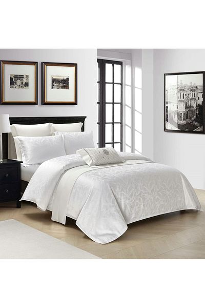 chiraso CHIRASO 4-Piece Satin Bedding Set, with Fitted Sheet 180x200, Elegant Design, white
