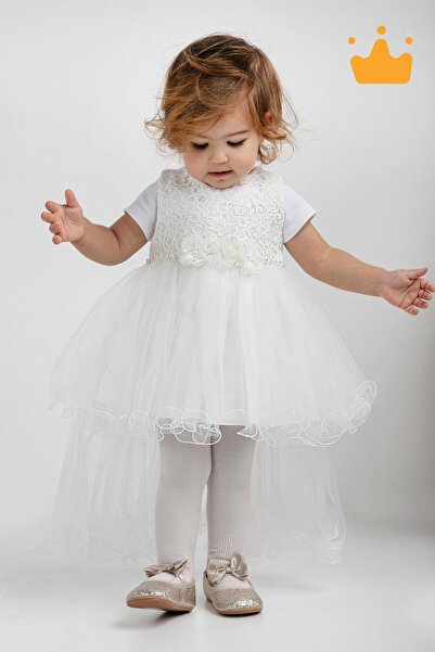 MİNİMONY Minimony 6-24 Ay Kolsuz Tül Kuyruklu Kız Bebek Çocuk Bayramlık Abiye Gelinlik Elbise Takım 1030