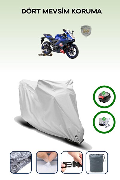 Breen إصدار Yamaha R25 TR54 - مشمع دراجة نارية رمادي، حقيبة خلفية وقفل متوافق...