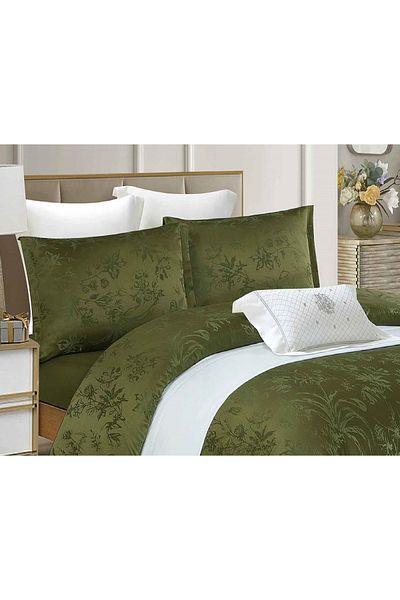 CHIRASO CHIRASO 4-Piece Satin Bedding Set, with Fitted Sheet 180x200, Elegant Design, green