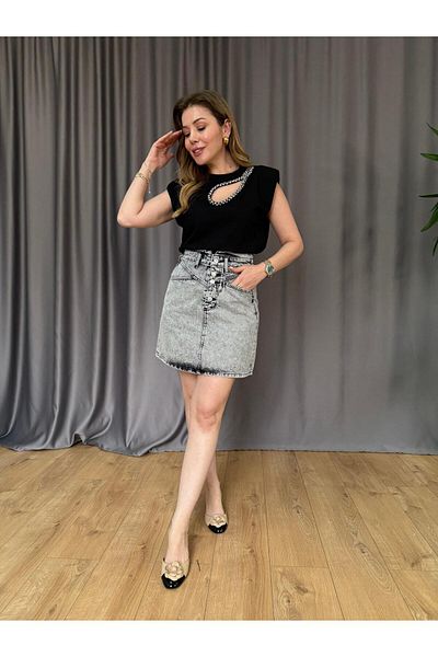 Size Özgü Gray Denim Skirt