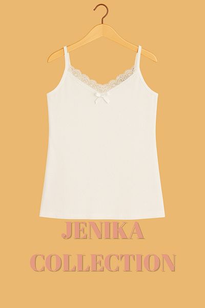 JENİKA White Color Cotton Rope Strap Women's Tank Top