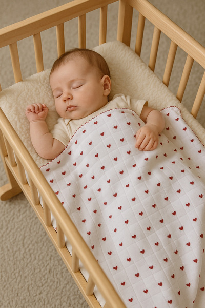 anne dokunuşu gibi KUZUM BEBE بطانية أطفال من الموسلين مطرزة بحواف على شكل قل...