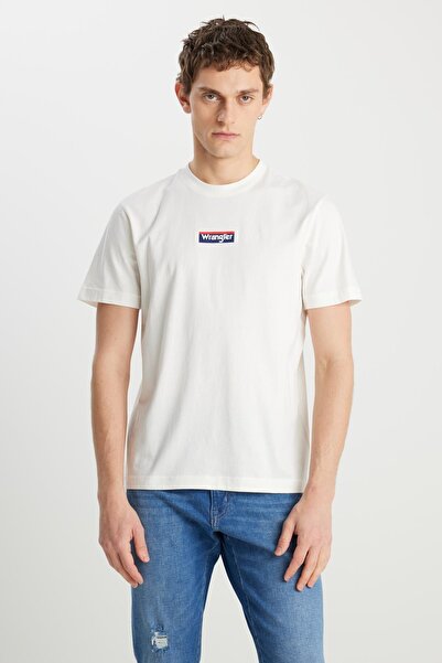 WRANGLER Tricou 100% bumbac, cu croială normală, cu decolteu ecru, cu mini logo