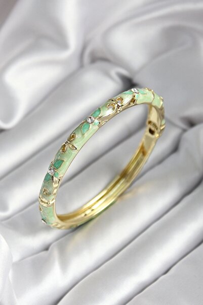 Clariss أصفاد نسائية من النحاس المينا باللون الأخضر المائي مع نمط زهرة الزركو...