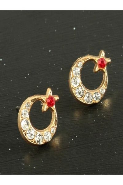 CADI BOUTİQUE Moon Star Stone Tiny Earrings