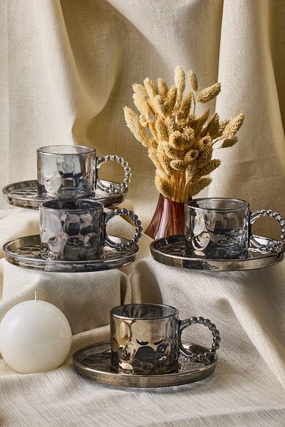 Perotti Ringo Stone Smoked 6-Piece Beaded Tea Cup with Handle