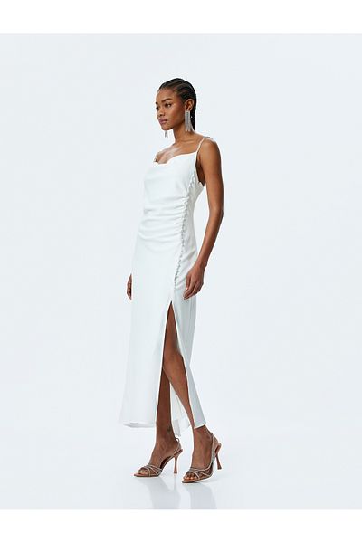 Koton Split detail boat neck sleeveless draped maxi dress.