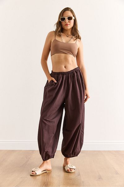 Olalook Women's Brown Pocket Lined Shalwar Trousers Pnt-19000348