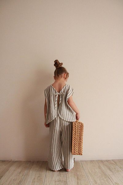Oh La La Koala For Little Ones Gray Striped Back Detailed Muslin Suit
