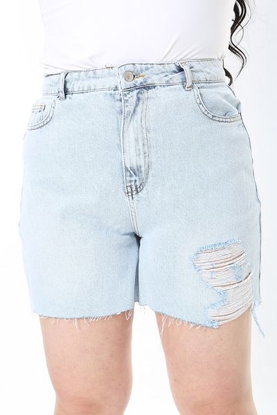 Şans Pantaloni scurți din denim cu 5 buzunare, albastru, cu detaliu rupt, mărime mare, 65N38920