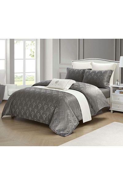 chiraso CHIRASO 4-Piece Satin Bedding Set, with Fitted Sheet 180x200, Elegant Design, gray