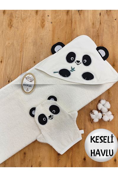 Tomuycuk Baby Bath Towel with Hood & 100% Cotton - Panda Embroidered & Pouch Towel Set - Soft & Water Absorbent