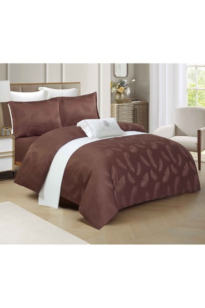 CHIRASO CHIRASO 4-Piece Satin Bedding Set, with Fitted Sheet 180x200, Elegant Design, brown