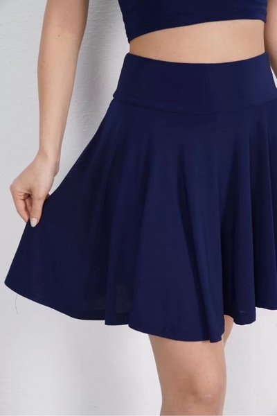 MODA Sendy Fabric Crew Neck Crop Shorts Skirt Double Set - Navy Blue