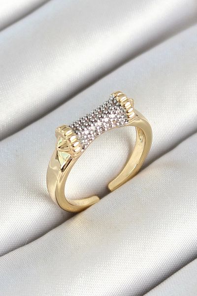 Store Gold Color Adjustable Women's Ring with Brass Reel Figure and Zircon Stone
