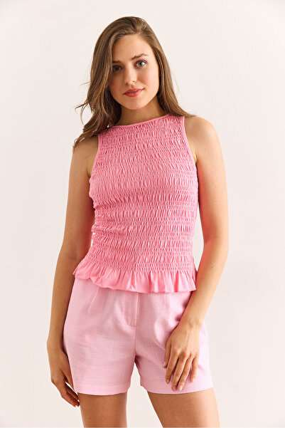 Olalook Γυναικεία Ροζ Gipeli Crew Neck Βαμβακερή Μπλούζα BLZ-19003013