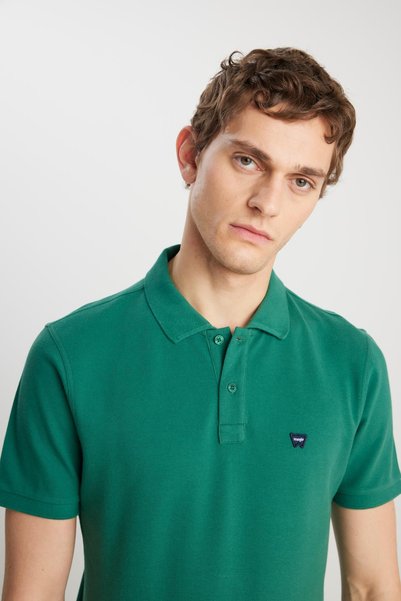 WRANGLER Tricou cu gât polo verde, 100% bumbac, cu croială normală