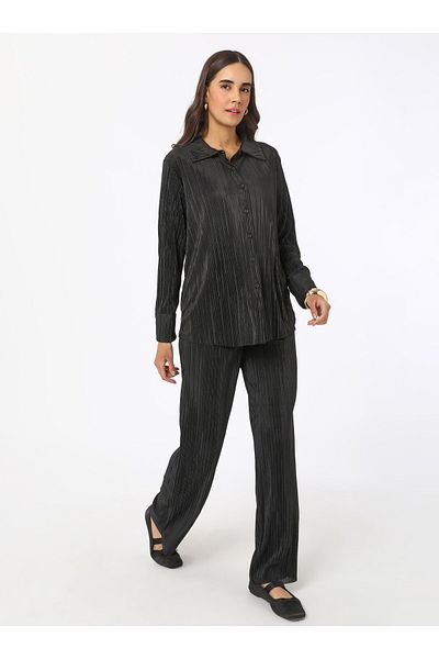 Refka Button Detailed Trousers & Shirt Double Set - Black- Refka