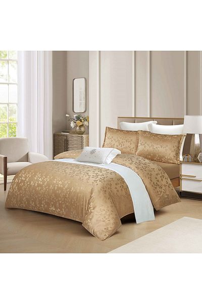 CHIRASO CHIRASO 4-Piece Satin Bedding Set, with Fitted Sheet 180x200, Elegant Design, gold