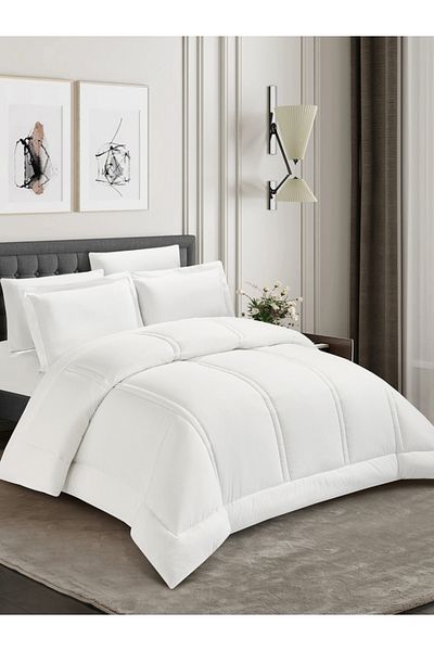 Donetella Comforter Set King Size, 6-Pcs, 260x240 cm, Striped, All Season, Microfiber, 350 GSM