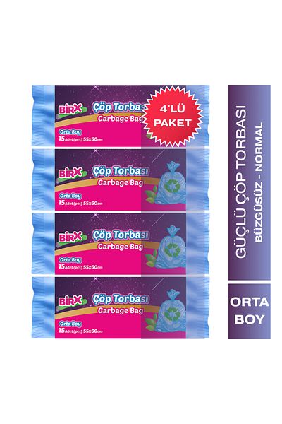 BIRX Garbage Bag Medium Size 55X60 cm 4 Packs 60 Pieces Garbage Bags