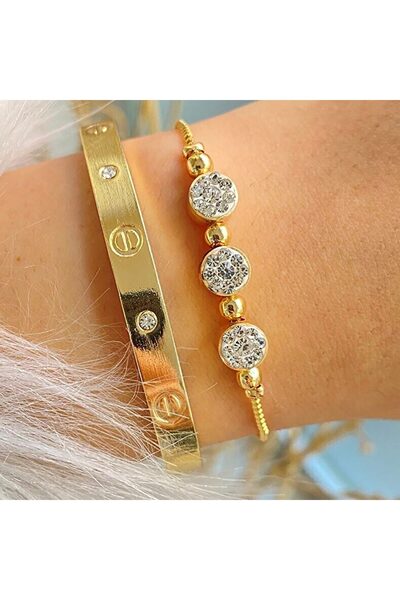 stainles steel Gold Color Steel Combination Bracelet Set Handcuff Stone Bracelet and Zircon Paste Bracelet
