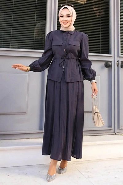 Tesettür Diyarı Women's Waist Tie Hijab, Tie Skirt Suit Anthracite