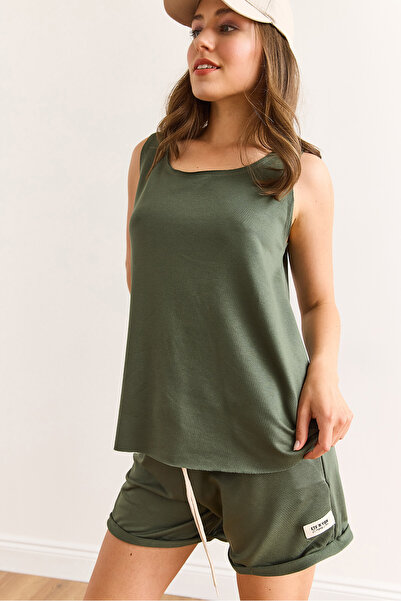 Olalook Women's Green Crest Detailed Shorts Crystal Suit Tkm-19000398