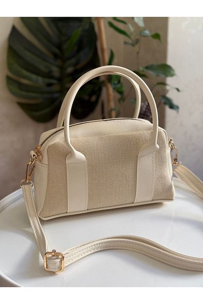 ZEYS Leather Women's Hand and Shoulder Bag with Canvas Detail