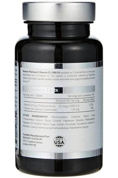 RADIANT PLATINUM Vitamin D 1000 IU | Supports Bone Health | Promotes Immune Health | Supports Heart