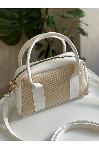 ZEYS Leather Women's Hand and Shoulder Bag with Canvas Detail