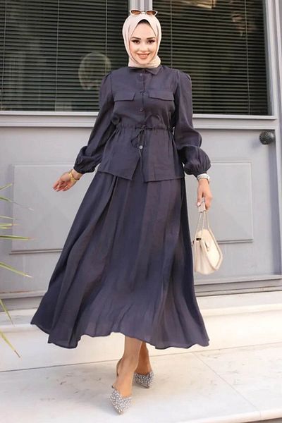 Tesettür Diyarı Women's Waist Tie Hijab, Tie Skirt Suit Anthracite