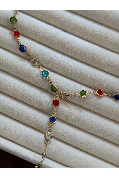 ESMECO Suyolu Ayarlanabilir Y Kolye Renkli Taşlı